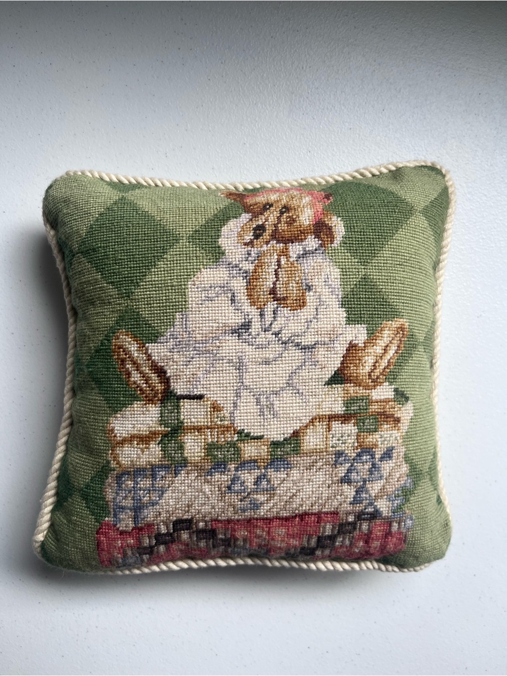 Vintage Tapestry Teddy Bear Throw Pillow Cottagecore Grandmacore Tapestry Pillow
